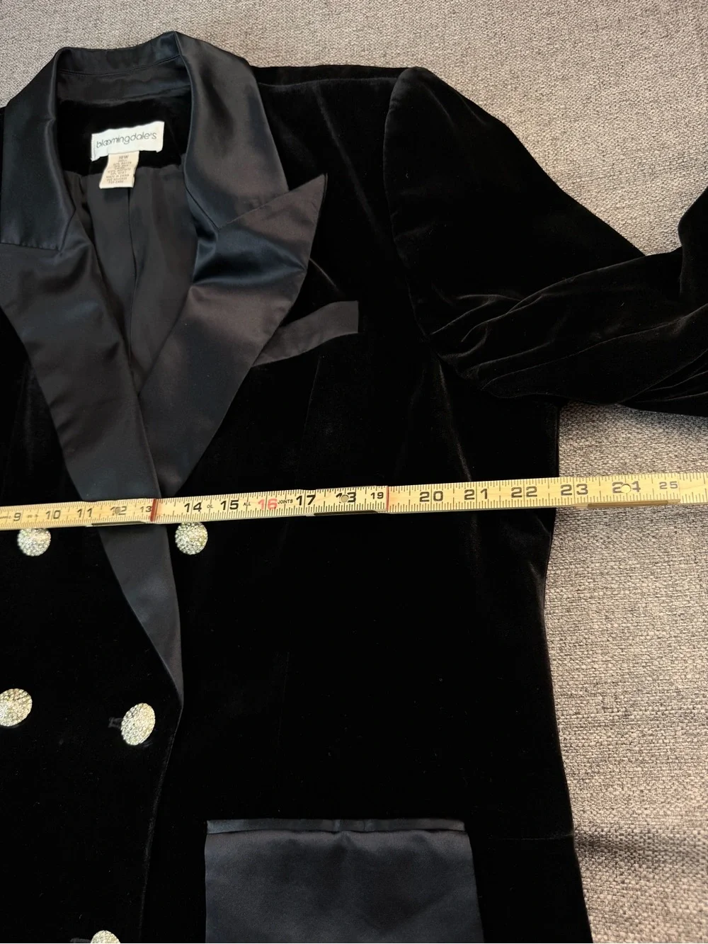 Bloomingdale's Black Velvet Double-Breasted Blazer with Satin Trim - Picture 9 of 12